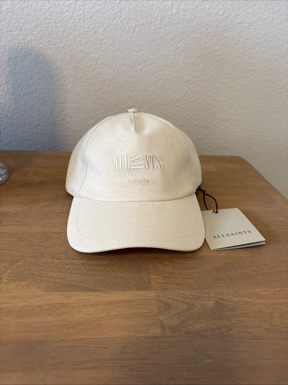 New AllSaints Oppose Tonal Chalk White Logo Baseball Cap Retail $65